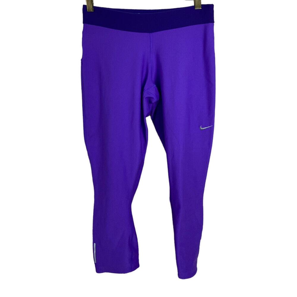 Nike Dri-Fit Purple Athletic Leggings Sz M Crop Fitted Yoga Gym Bottoms - Picture 4 of 6